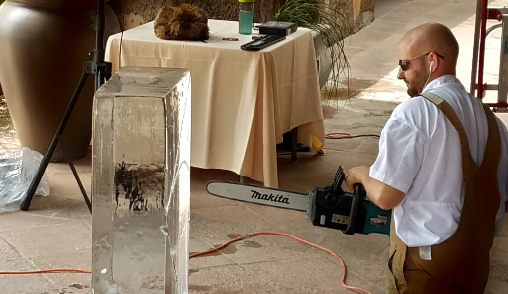 3 Safety Tips for Attending an Ice Sculpture Event Chef Josh Nylin with chainsaw