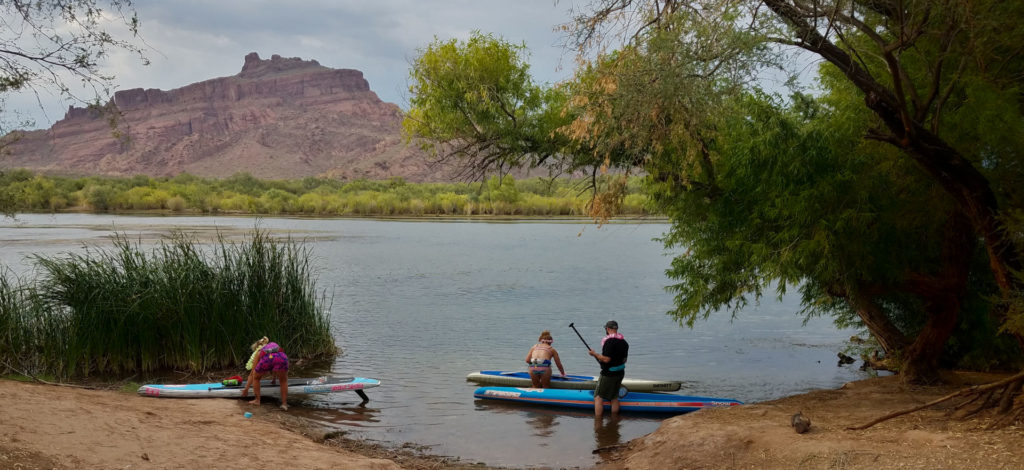 SUP Boarding the Salt River in Arizona Landscape and boards